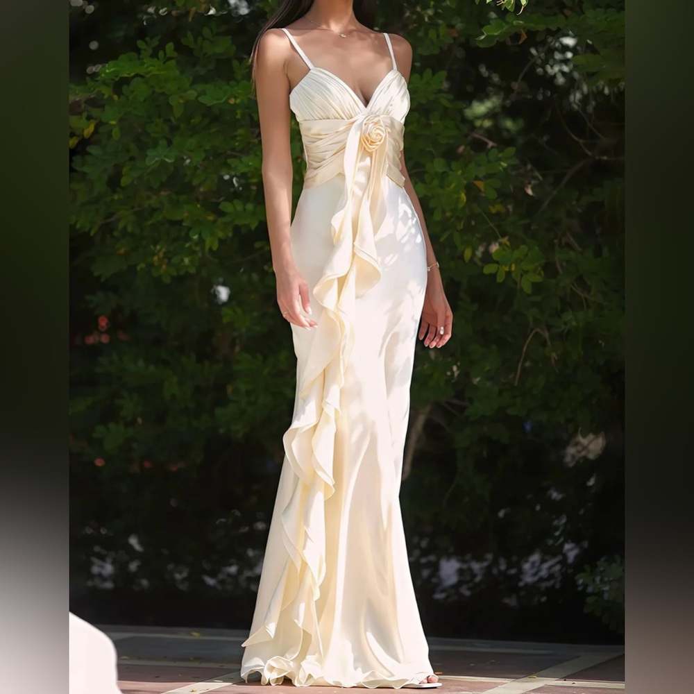 Rihoas Apricot Bodycon Tassel Slip Maxi Dress